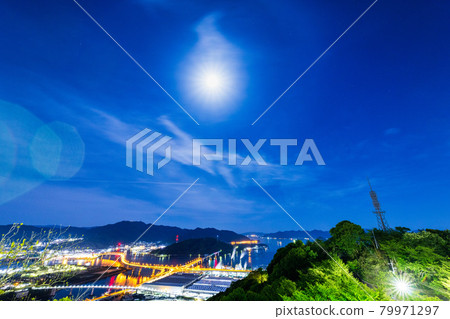 Night view from Ogonzan, Hiroshima City to Niho Junction on a full moon night 79971297