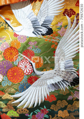 Kimono pattern. Two cranes are flying Kimono pattern. Two cranes are flying 79972630