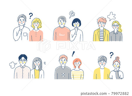 Multiple couples troubled facial expressions upper body set 79972882