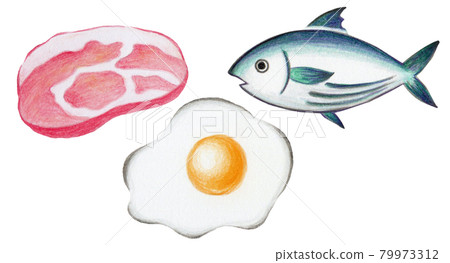 手繪肉蛋魚插圖集 79973312
