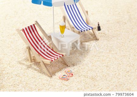 Summer sandy beach and beach chairs 79973604