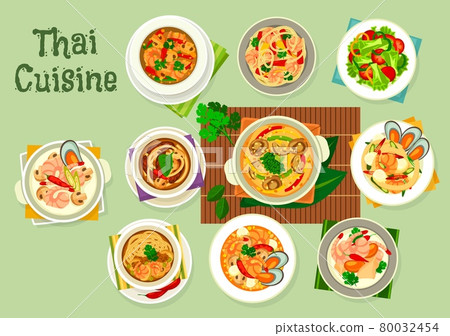 Thai cuisine seafood with vegetables, meat, noodle 80032454
