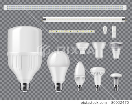 LED bulbs, strips and linear lamps vector mockup 80032470
