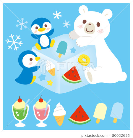 Illustration of polar bear, penguins and ice - Stock Illustration ...