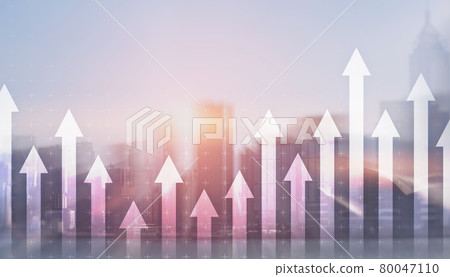 Double exposure Arrows Up Modern City Concept 2021 80047110