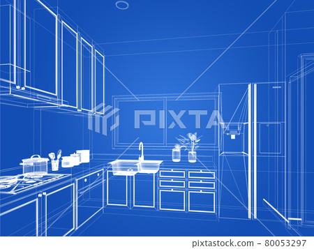 abstract sketch design of kitchen room ,3d rendering abstract sketch design of kitchen room ,3d rendering 80053297