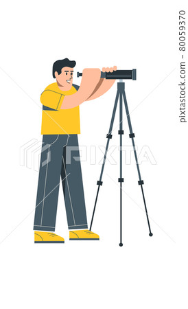 Man looks through a telescope. Vector illustration 80059370