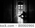 Lonely young man feeling depressed and stressed sitting in the dark walkway, Negative emotion and mental health concept 80060966