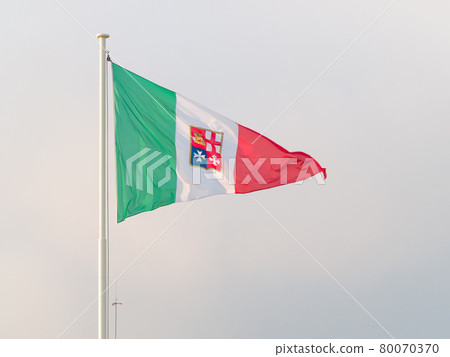 tricolour triangular flag of Italian republic fluttering in the wind 80070370