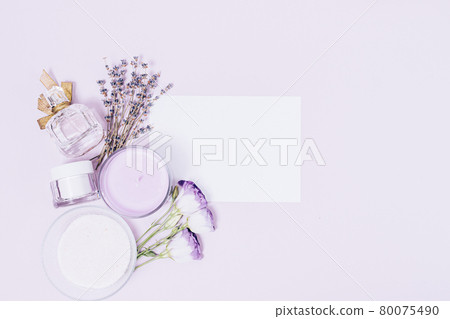 Festive flat lay arrangement template of blank card 80075490