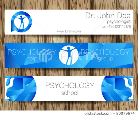 Vector Psychology Web banner design background or header Templates. Psi logo. Sumbol and icon, logotype. Profile Human. Creative style. Brand company concept. Blue color 80079674