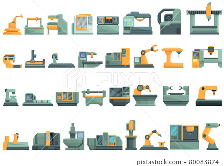 Cnc machine icons set cartoon vector. Mill controller 80083874