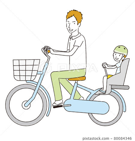 手寫線條藝術彩色插畫爸爸和兒子兩座自行車夏天 手寫線條藝術彩色插畫爸爸和兒子兩座自行車夏天 80084346