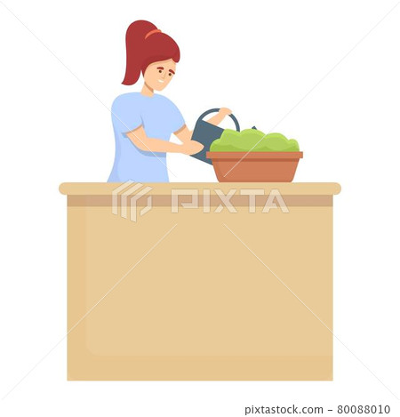 Fower pot care icon cartoon vector. Woman housewife 80088010
