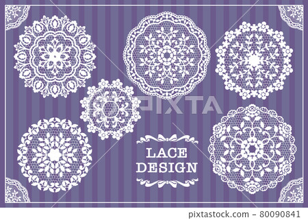 古董圓形花邊、桌巾材料套裝。矢量素材。 80090841