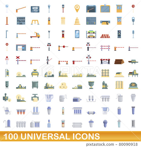 100 universal icons set, cartoon style 80090918