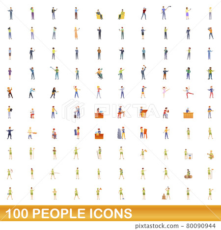 100 people icons set, cartoon style 100 people icons set, cartoon style 80090944