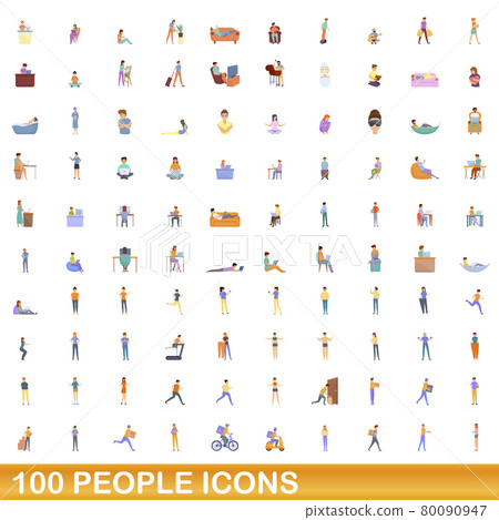 100 people icons set, cartoon style 100 people icons set, cartoon style 80090947