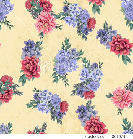 Watercolor floral seamless pattern. Hand painted flowers, greeting card template or wrapping paper 80107401