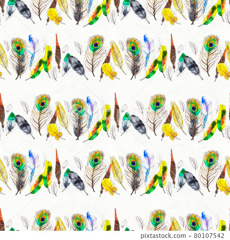 Watercolor feathers seamless pattern. Hand painted texture Watercolor feathers seamless pattern. Hand painted texture 80107542