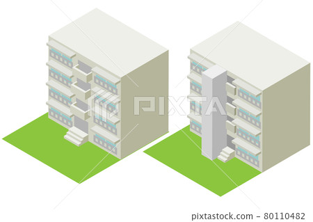Elevator installation in an isometric middle-floor building 80110482