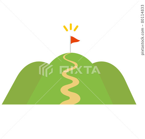 山頂有一面旗幟的登山目的地 80114833
