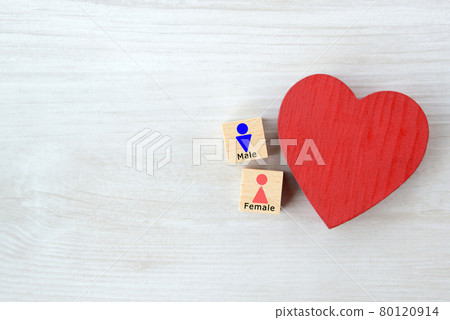 Block and heart objects with pictograms of men and women 80120914