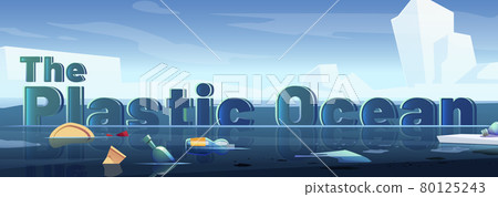 Plastic ocean pollution, arctic trash banner. Plastic ocean pollution, arctic trash banner. 80125243