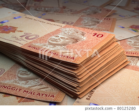 Malaysian money. Malaysian ringgit banknotes. 10 MYR ringgits bills. Malaysian money. Malaysian ringgit banknotes. 10 MYR ringgits bills. 80125280