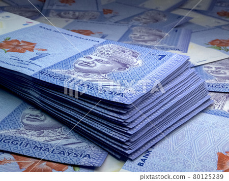 Malaysian money. Malaysian ringgit banknotes. 1 MYR ringgits bills. Malaysian money. Malaysian ringgit banknotes. 1 MYR ringgits bills. 80125289