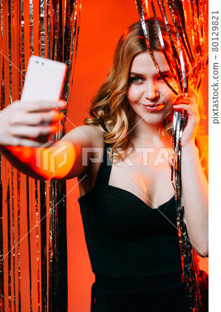 party selfie birthday woman festive mood holiday 80129821