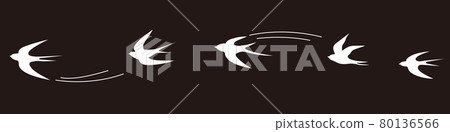 Illustration of five white birds flying in a row on a black background Illustration of five white birds flying in a row on a black background 80136566