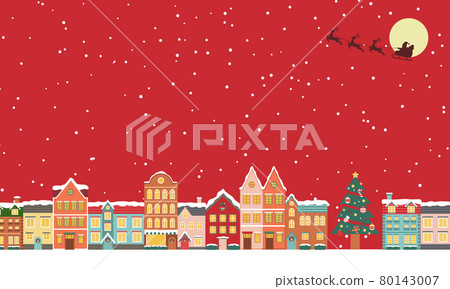 Winter Christmas cityscape vector illustration background (landscape, frame, xmas.X'mas, cityscape, snow) 80143007