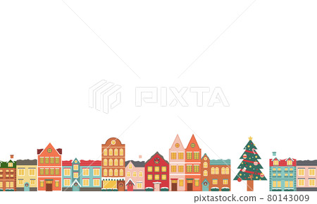 Winter Christmas cityscape vector illustration background (landscape, frame, xmas.X'mas, cityscape, snow) 80143009