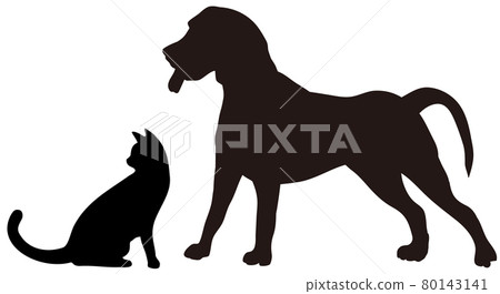 Illustration set of silhouettes of two dogs and a cat 80143141