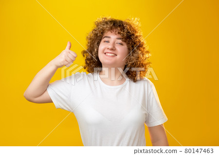 thumbs up gesture body positive overweight woman 80147463