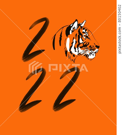Happy Chinese new year greeting card 2022 with tiger. Animal holidays realistic character.  80150402
