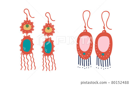 Jewellery or Jewelry Item as Personal Adornment with Earrings Vector Set Jewellery or Jewelry Item as Personal Adornment with Earrings Vector Set 80152488
