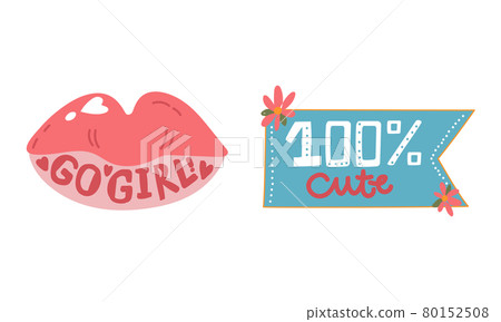Girl Power Trendy Stickers with Lips Vector Set Girl Power Trendy Stickers with Lips Vector Set 80152508