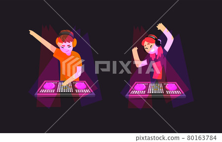 Dj Playing Progressive Electro Music at Nightclub Set, Dj Standing at Spotlights Making Modern Music Cartoon Vector Illustration Dj Playing Progressive Electro Music at Nightclub Set, Dj Standing at Spotlights Making Modern Music Cartoon Vector Illustration 80163784