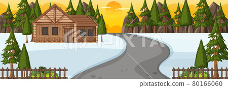 Winter season with road through the park at... - Stock Illustration ...