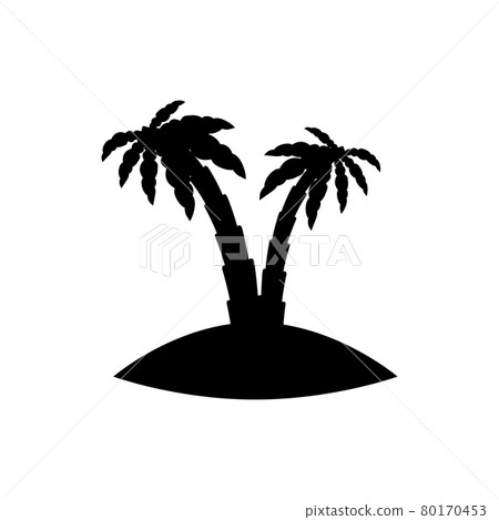 Tropical palm trees, black silhouettes and outline contours on white background. 80170453