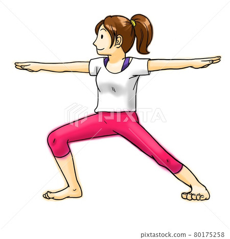 Color illustration of a woman doing yoga warrior pose 2 Color illustration of a woman doing yoga warrior pose 2 80175258