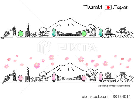 Simple line drawing set of Ibaraki cityscape in spring 80184015