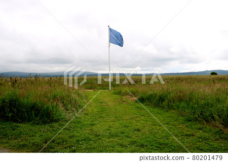 Blue Commemorative Flag at Culloden Battlefield Scotland Blue Commemorative Flag at Culloden Battlefield Scotland 80201479