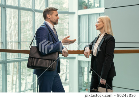 Business colleagues talking at office 80245856
