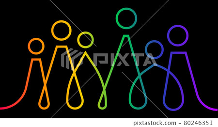 Inclusion and diversity infographic LGBTQ+ vector set, people vector logo for website, banner gay pride month 2021 concept, colorful rainbow line art vector isolated on black background  80246351