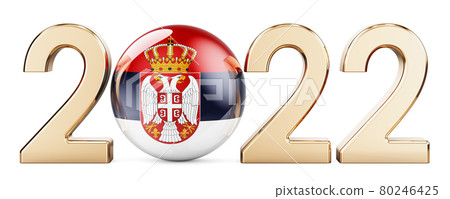 2022 with Serbian flag, 3D rendering 2022 with Serbian flag, 3D rendering 80246425