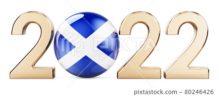 2022 with Scottish flag, 3D rendering 2022 with Scottish flag, 3D rendering 80246426