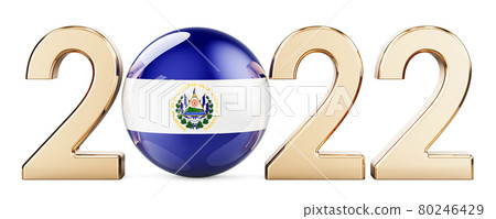2022 with Salvadoran flag, 3D rendering 2022 with Salvadoran flag, 3D rendering 80246429
